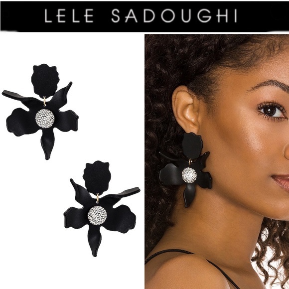 Lele Sadoughi Crystal Lily Clip On Earrings In Jet 198 98$